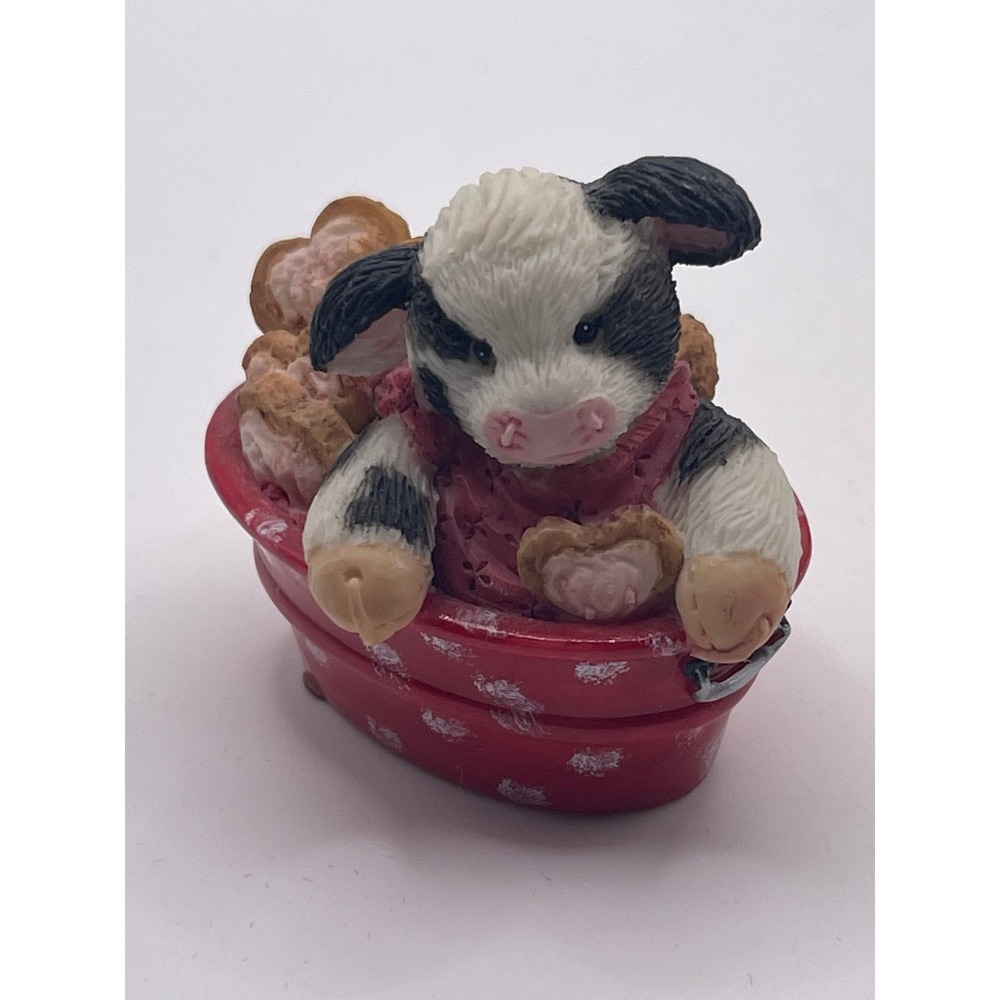Vintage 1994 Enesco Mary Rhyner Cow Figurines Set of 4 Red Tub Love Theme 104736 - Picture 7 of 8